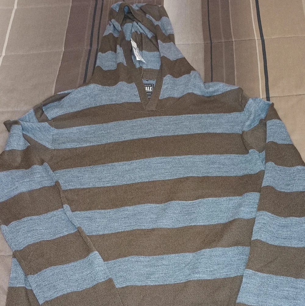 Men's Aeropostale Brown and Gray Striped Hoodie‎ Sweater L